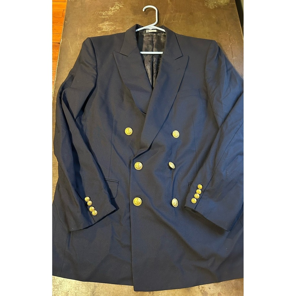 Vtg Burberry's Double Breasted Blazer Navy Blue Sport Coat Gold Buttons 42L - Picture 12 of 14